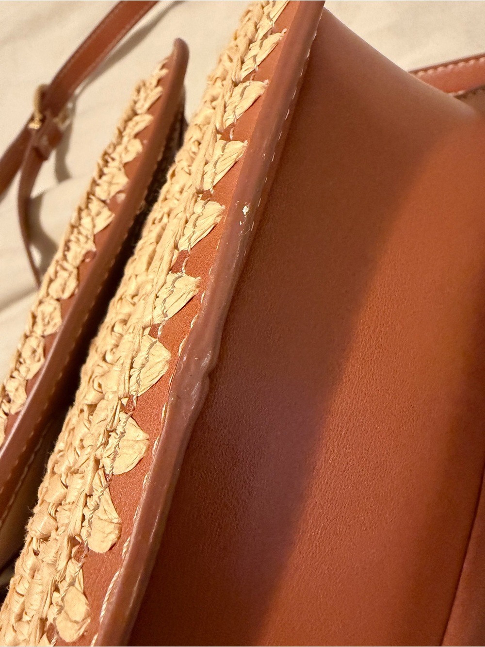 MNG - Mango Woven Straw Crossbody Bag with Brown Leather Details - Picture 3 of 14